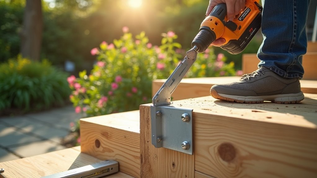 secure stringers with brackets